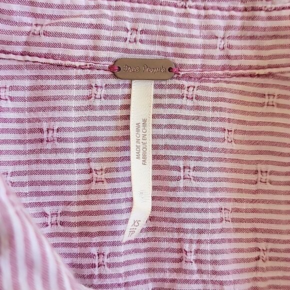 FREE PEOPLE sz XS striped button up Casual red white - Picture 2 of 5